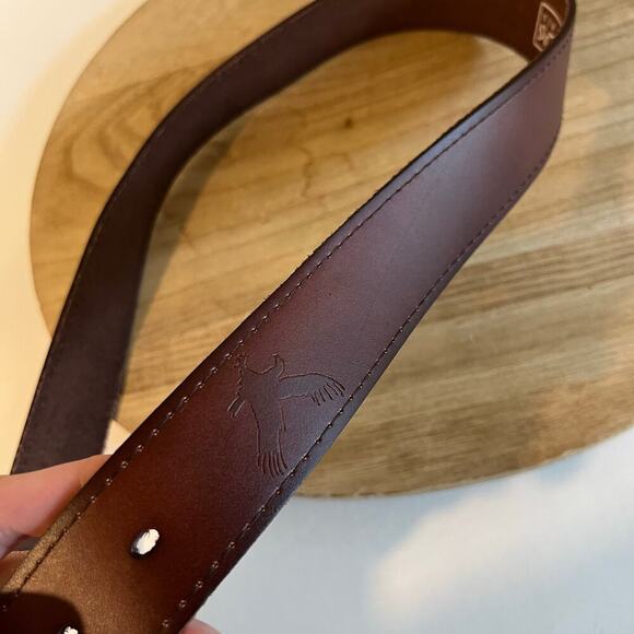 Brown Genuine Leather CANADA Embellished Silver Tip Belt Unisex Size Large - Picture 4 of 9